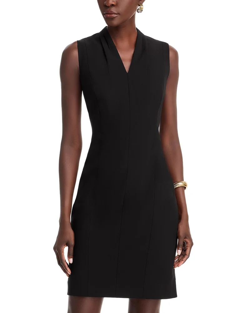 Tonya Pleated Sleeveless V Neck Sheath Dress