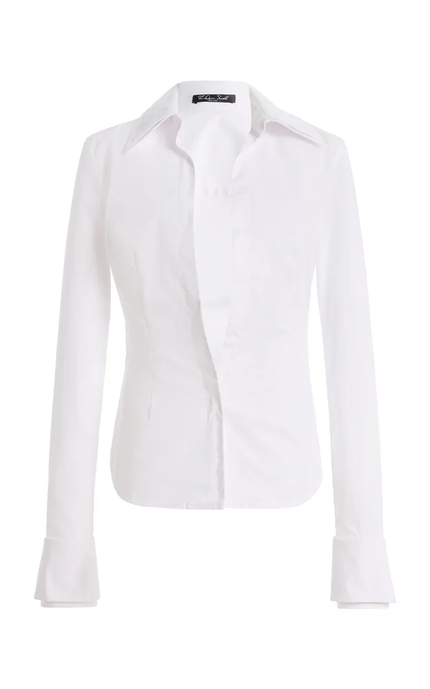 Plunging Neckline Cotton-Blend Shirt