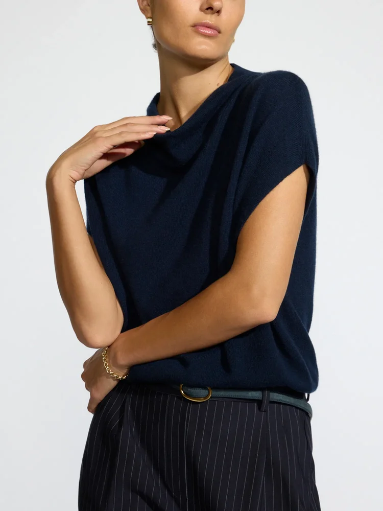 Women's Morten Funnel Neck Cashmere Top in Navy | Brochu Walker