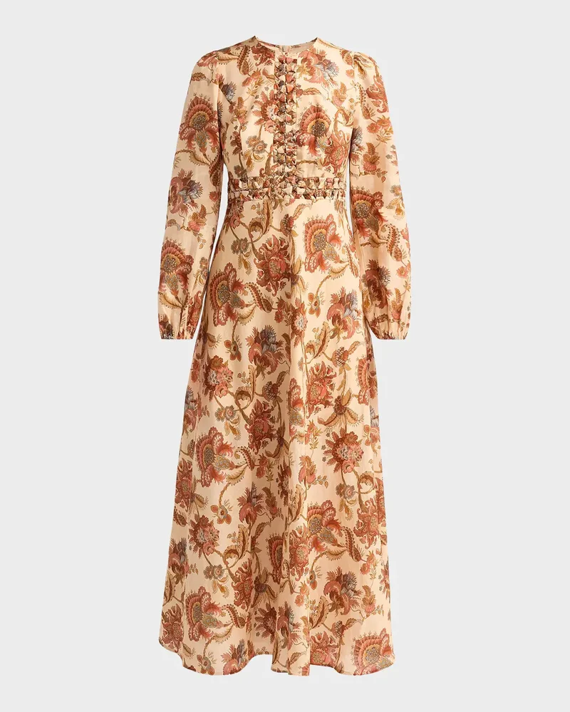 Aster Floral Linen Knot Detail Maxi Dress