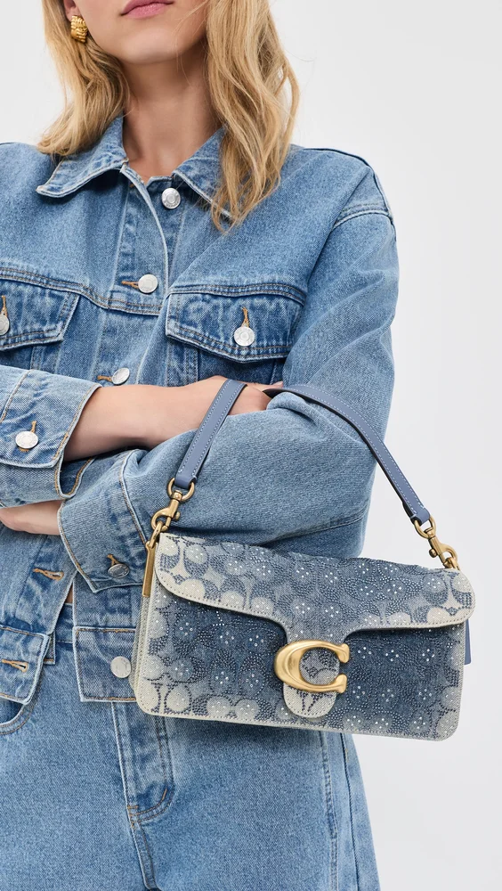 Soft Crystal Signature Denim Tabby Shoulder Bag 26