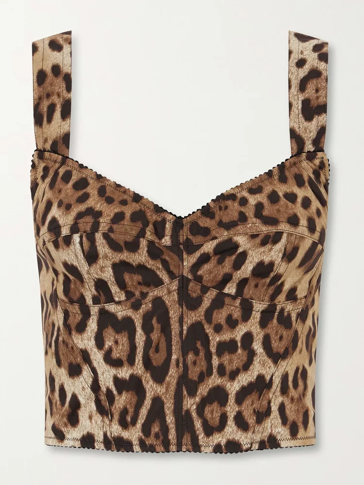 Dolce & Gabbana cropped leopard print stretch canvas bustier top