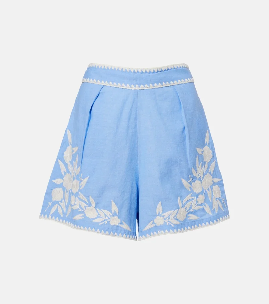 Embroidered cotton chambray shorts