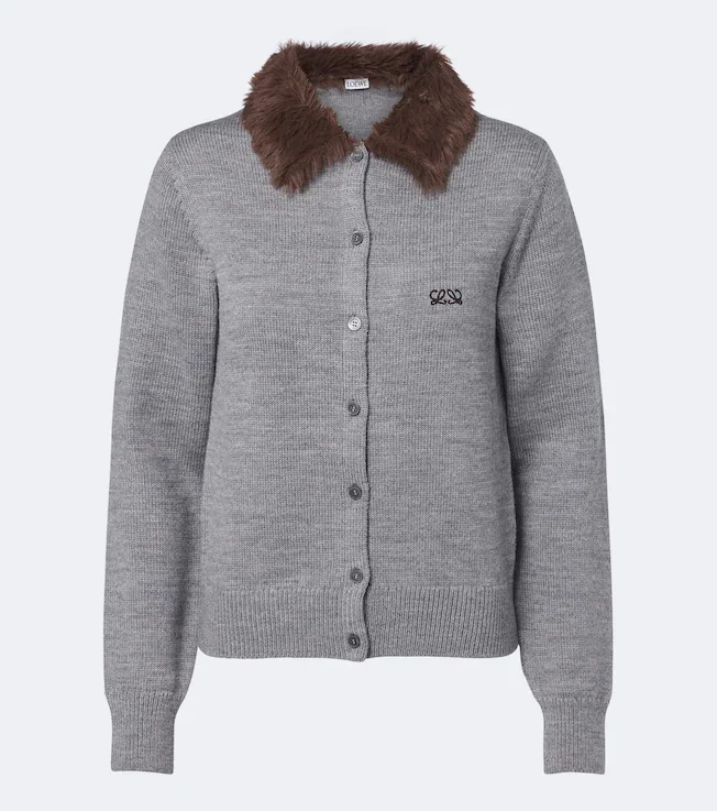 Double L ribbed-knit wool cardigan