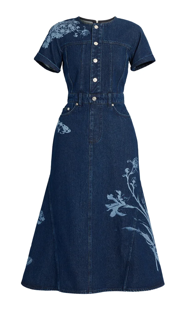 Printed Denim Midi Dress