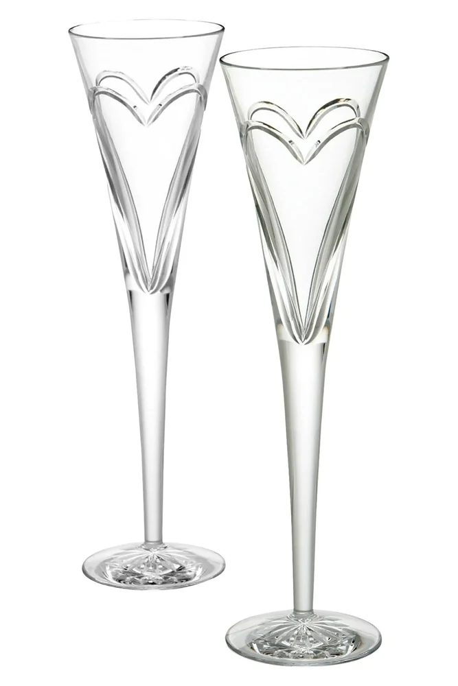 Wishes Love & Romance Lead Crystal Champagne Flutes, Set of 2