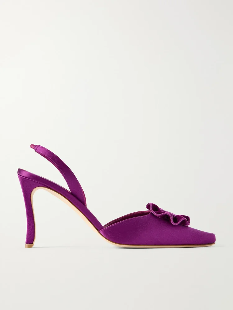 Caulosli 90 velvet-trimmed satin slingback pumps
