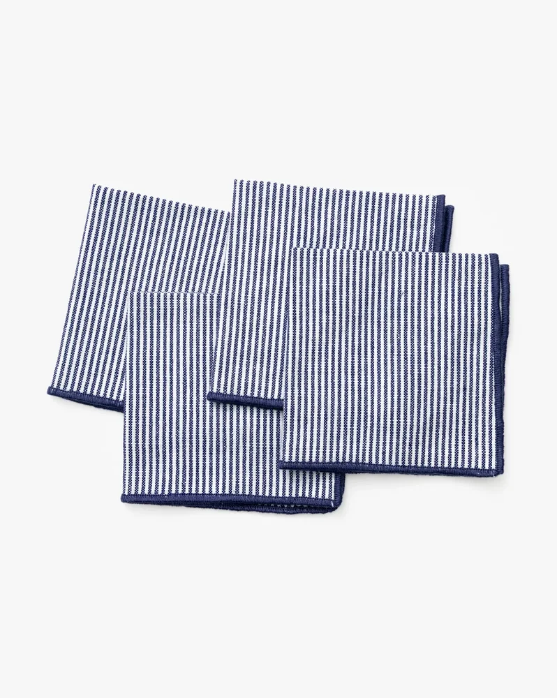 Navy Striped Cocktail Napkins, Set of 4