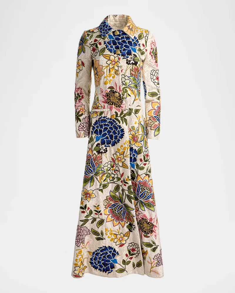 Eleanor Embroidered Floral Jacquard Long Coat