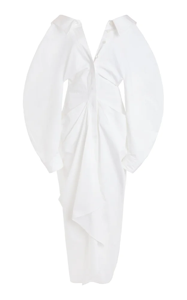 Off-The-Shoulder Cotton Poplin Midi Shirt Dress
