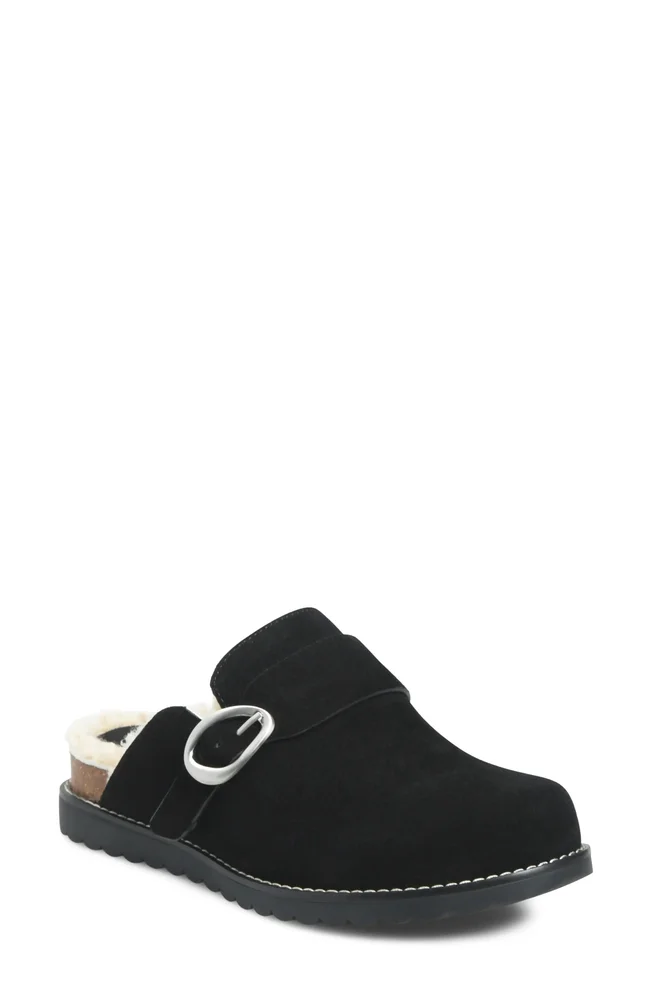 Angela Leather Clog with Genuine Shearling Trim