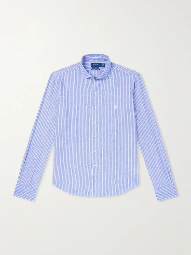 Striped Logo-Embroidered Cotton and Linen-Blend Seersucker Shirt