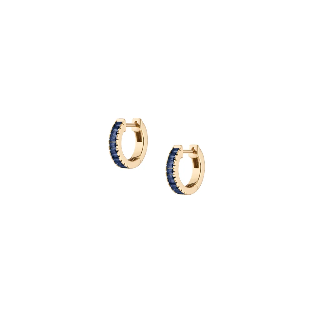 Lab Grown Blue Sapphire Baguette Huggie Earrings