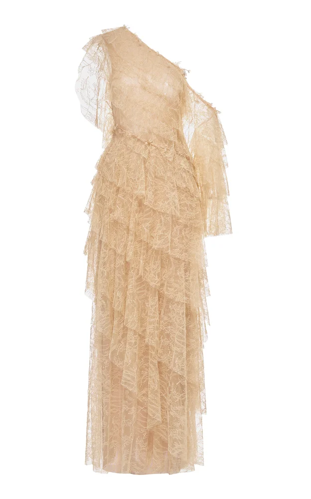 Lace Tiered Asymmetrical Maxi Dress