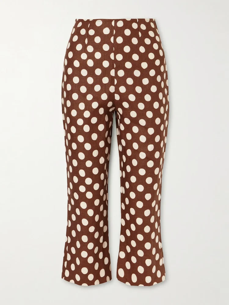 Valeria polka-dot linen straight-leg capri pants