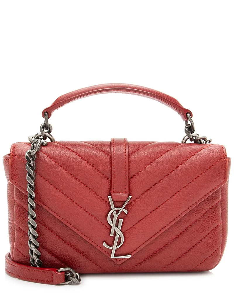 Saint Laurent Red Matelasse Calfskin College Mini Shoulder Bag (Authentic Pre-Loved)