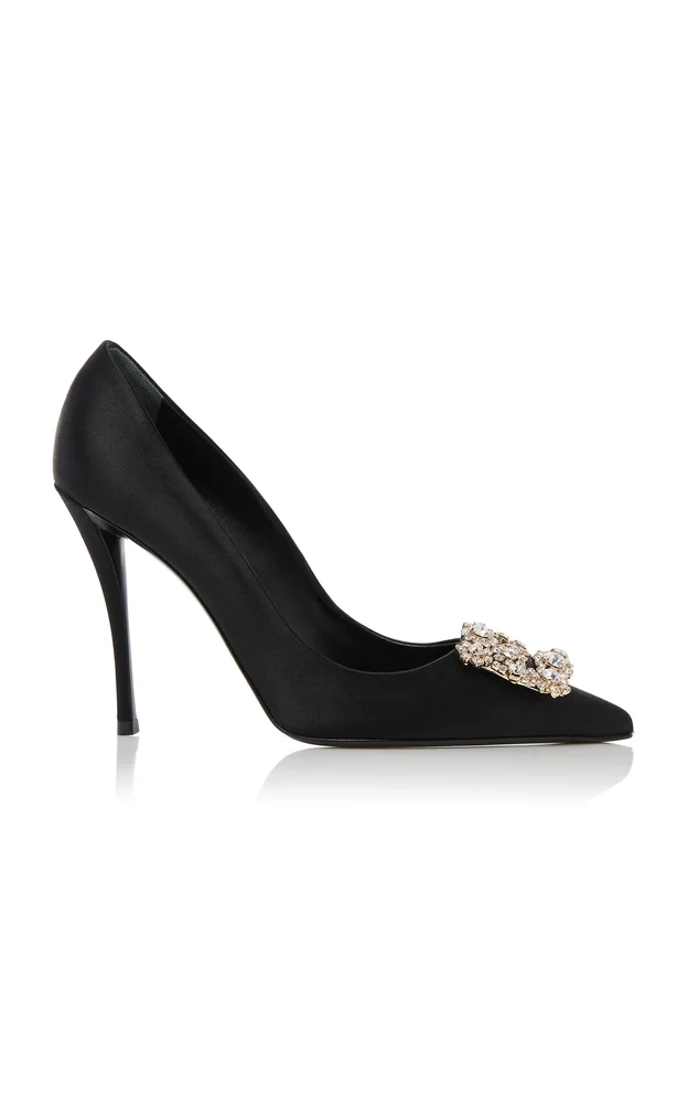Flower Embellished Satin Pumps