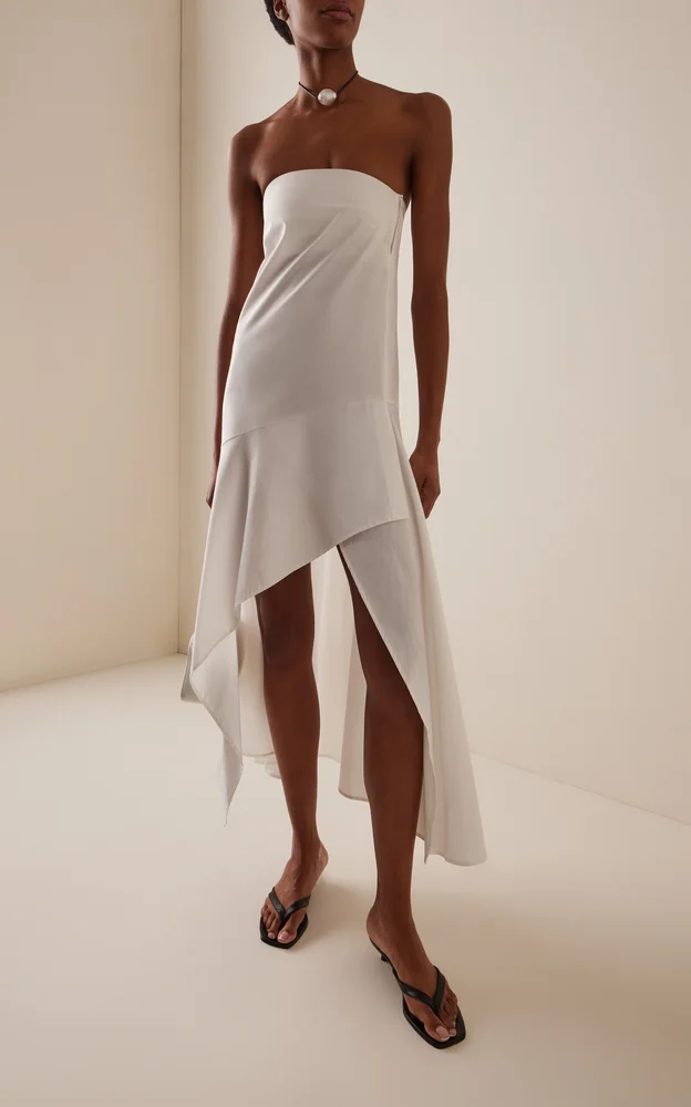 Strapless Cotton Oxford Midi Dress