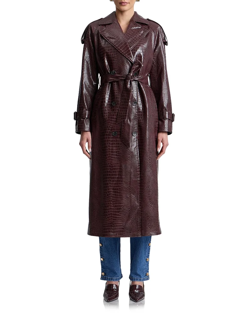 Faux Leather Belted Maxi Trench Coat