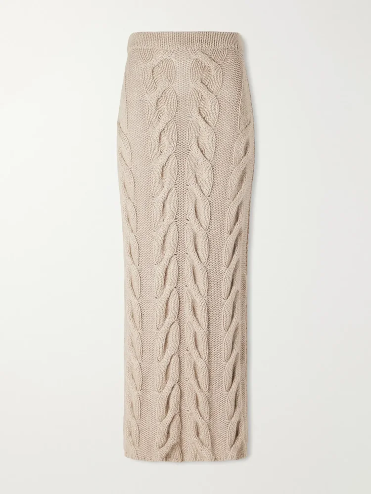 Ziva cable-knit cashmere, mohair and silk-blend midi skirt