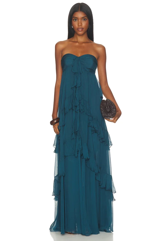 Strapless Ruffle Maxi Dress