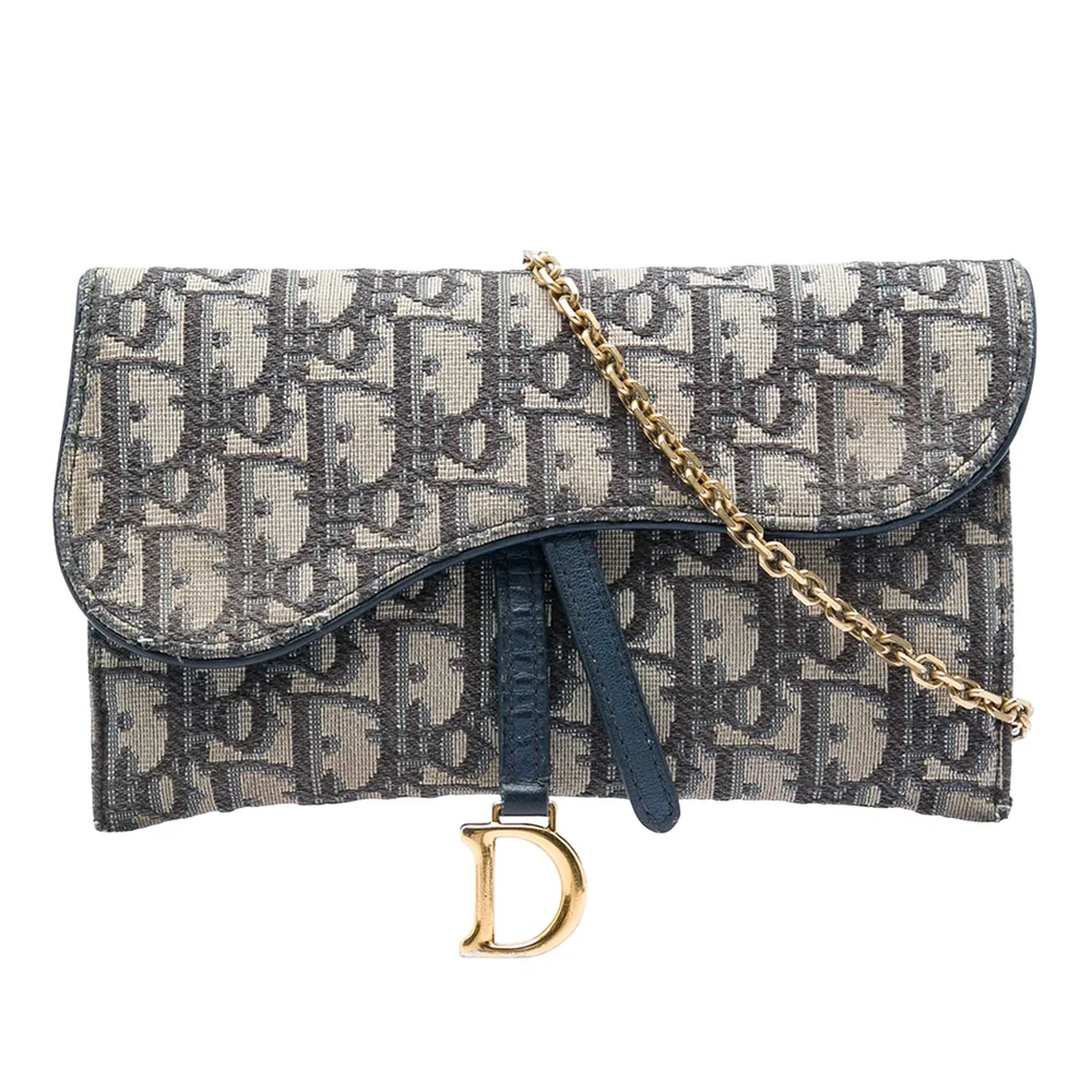 Dior Saddle Chain Wallet Oblique Canvas, Blue