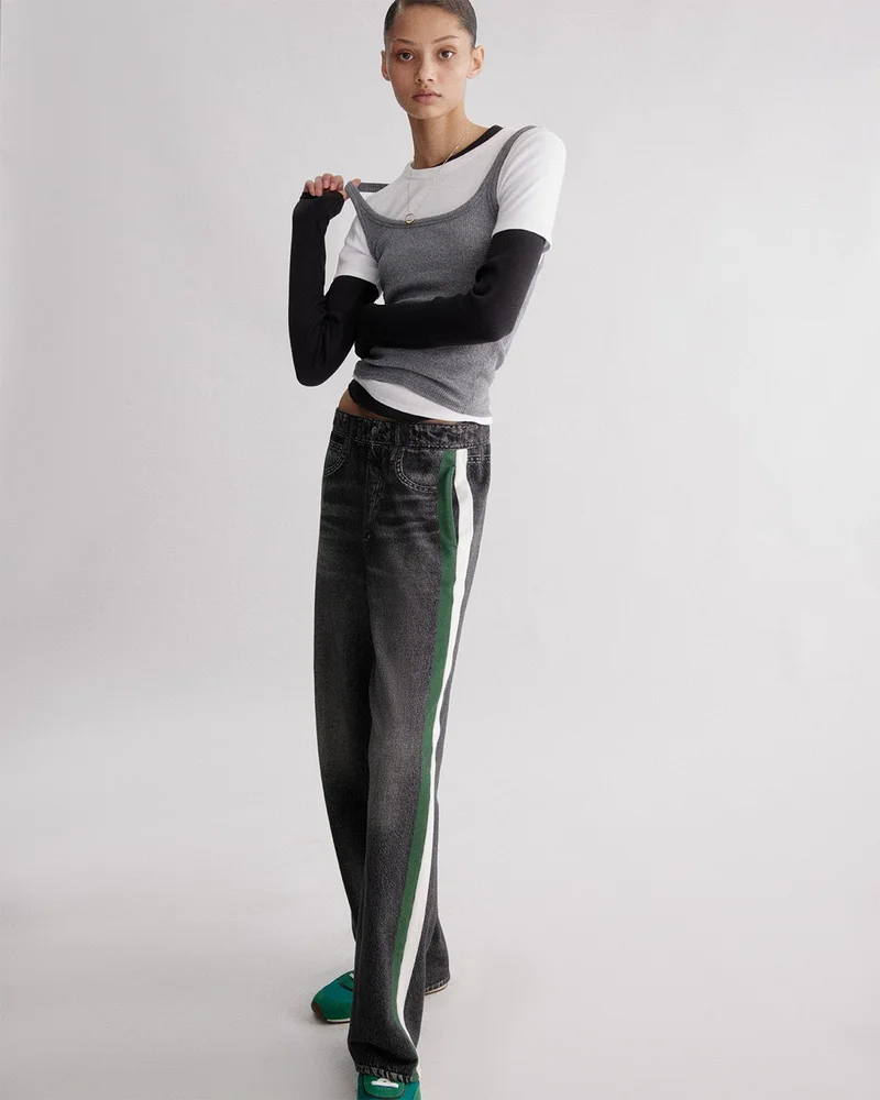 rb Miramar High Rise Wide Leg Track Pant Sweatpant Jeans in Washed Black