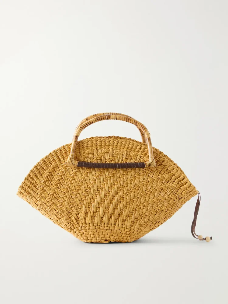Leather-trimmed straw tote