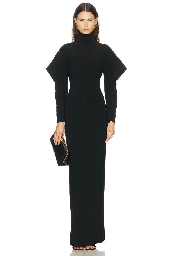 Wing Sleeve Open Back Bow Neck Gown