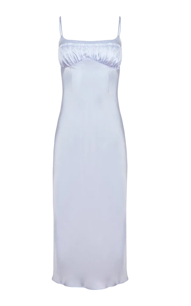 Ruched Silk Midi Dress