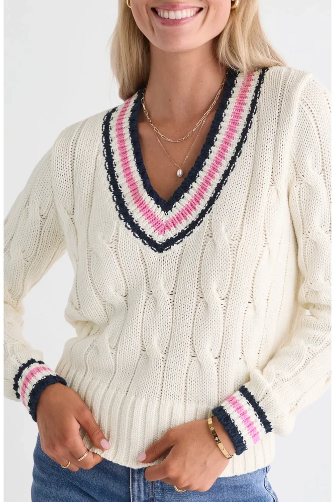 Varsity Cable Knit Sweater