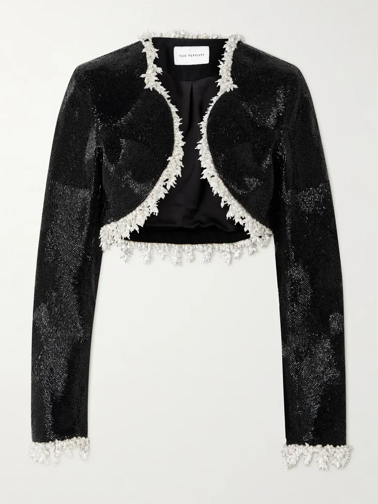 Margot cropped embellished satin jacket