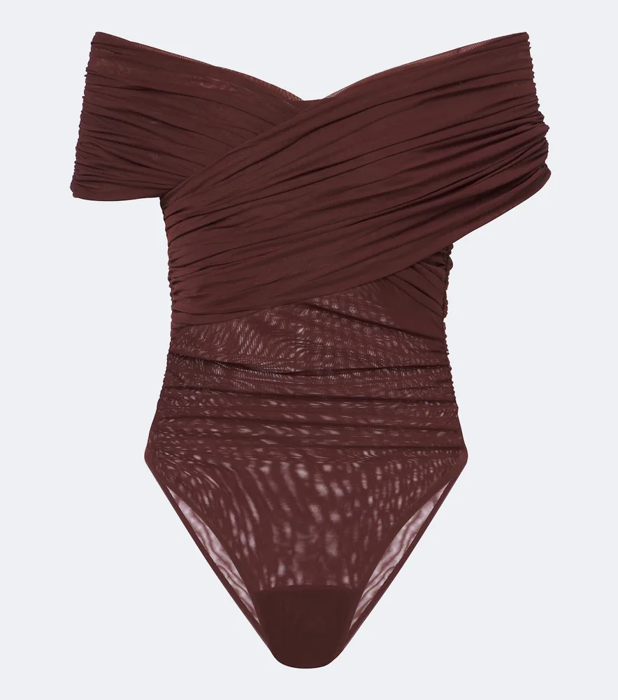 Off-shoulder mesh bodysuit