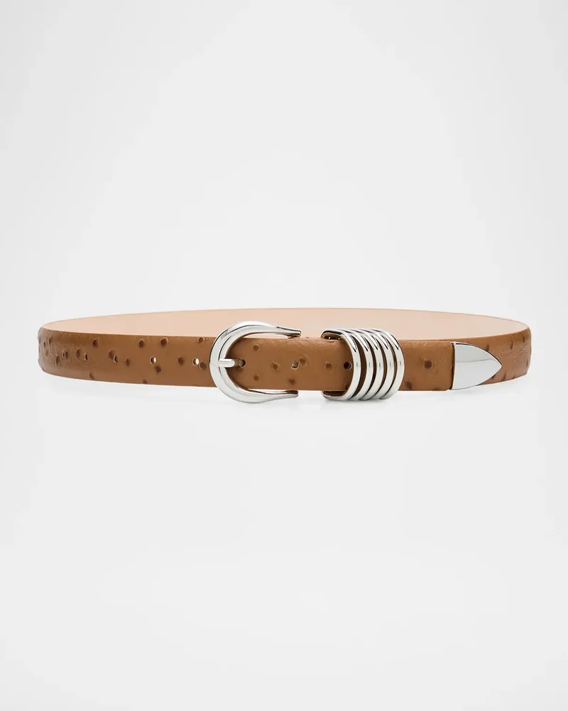 Hollyhock Ostrich-Embossed Leather Belt