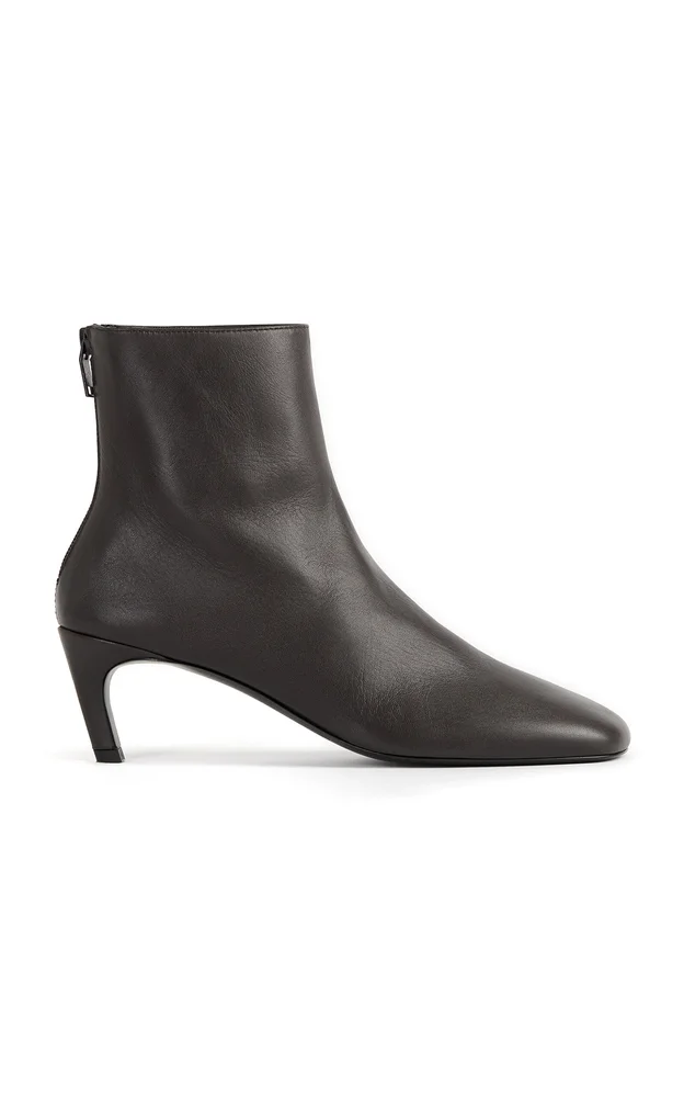 Mid-Heel Leather Ankle Boots