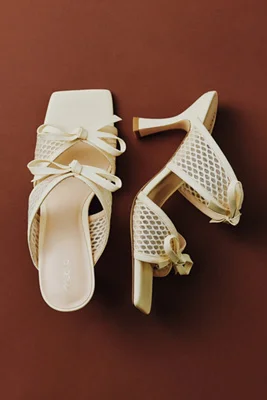 Mesh Double-Bow Open-Toe Heels