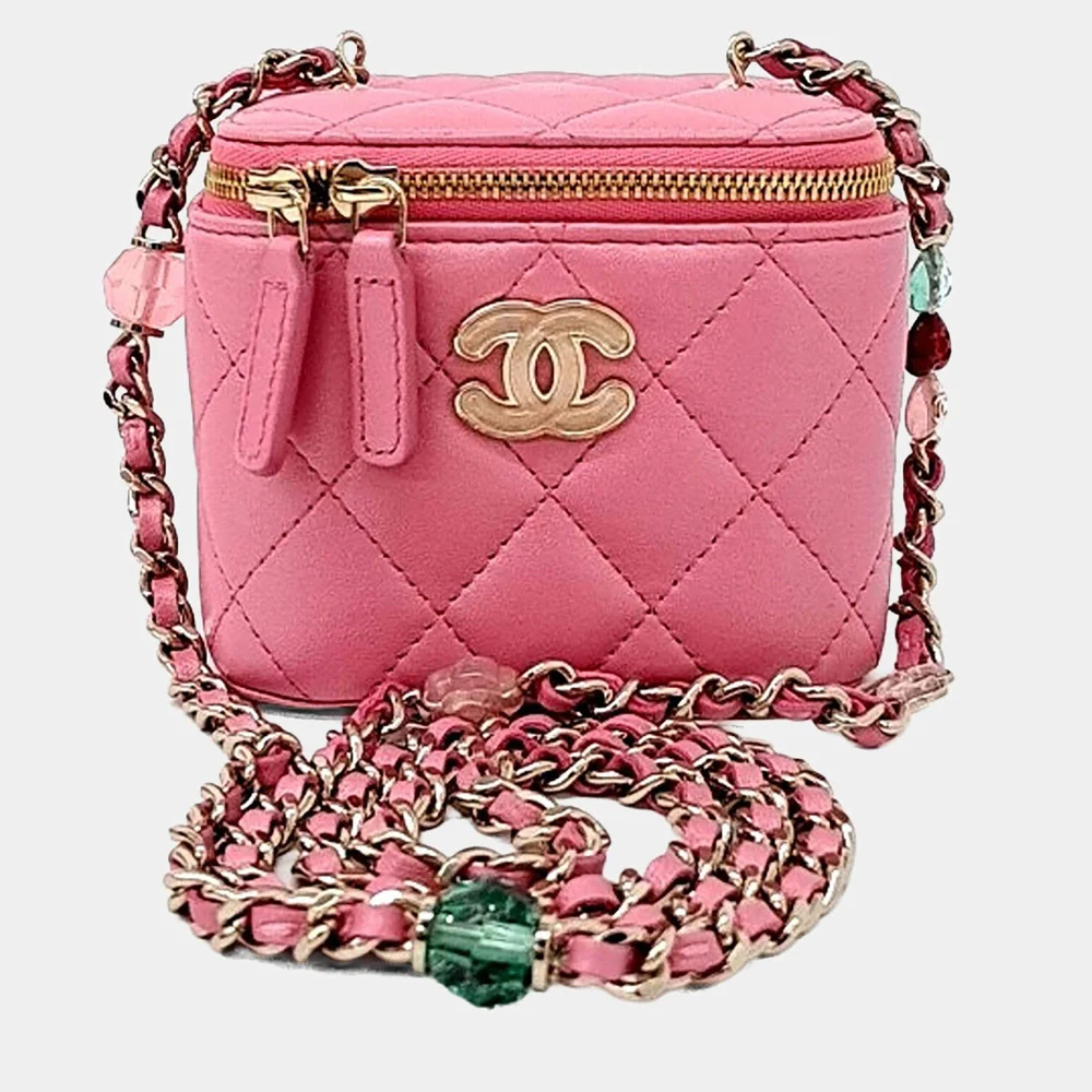 Vanity Mini Pink Lambskin Leather Crossbody Bag