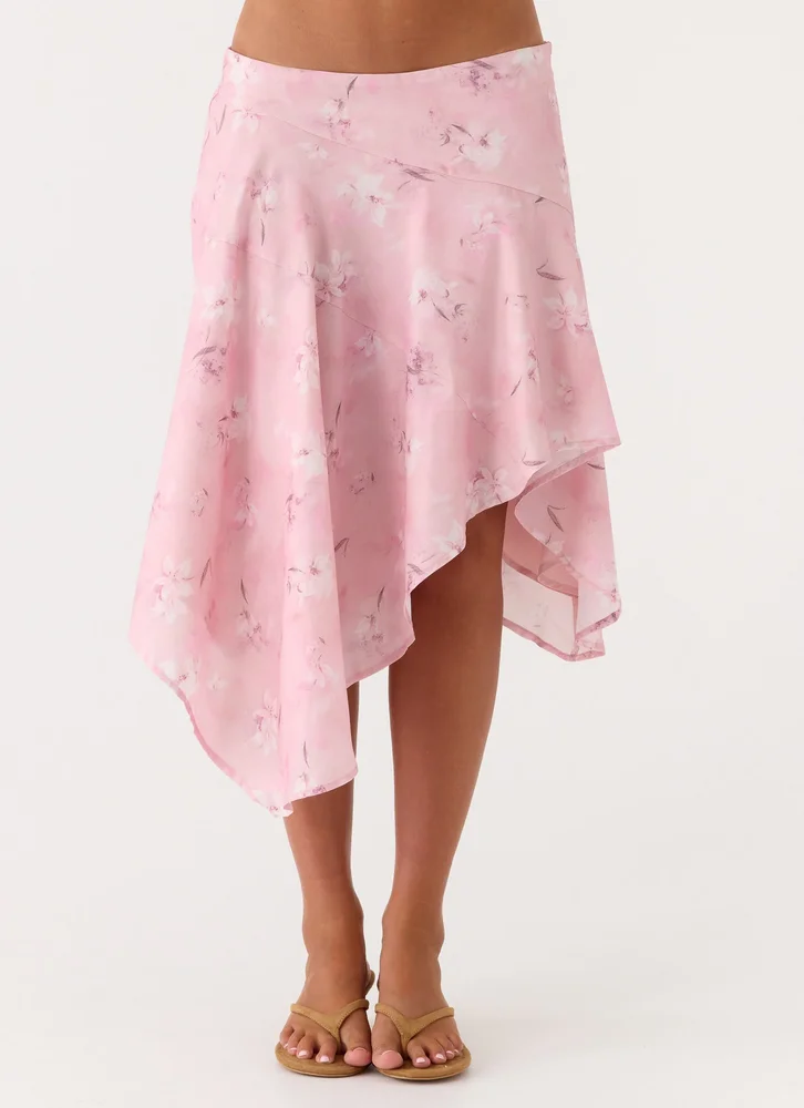 Peppermayo Exclusive - Kia Low Rise Asymmetrical Midi Skirt - Vintage Floral