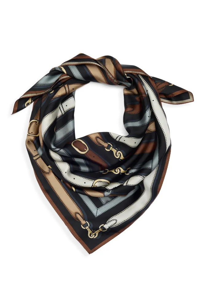 Multi Belt Print Silk Square Scarf