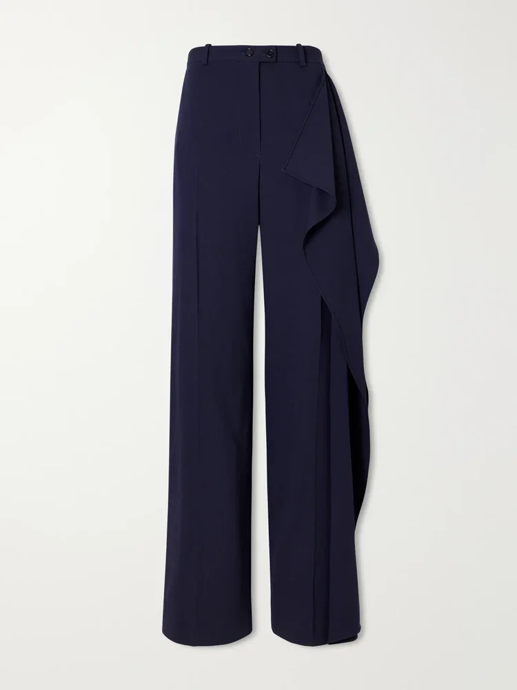 Draped wool-sablé wide-leg pants