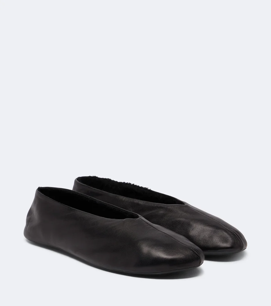 Stella shearling-trimmed leather ballet flats