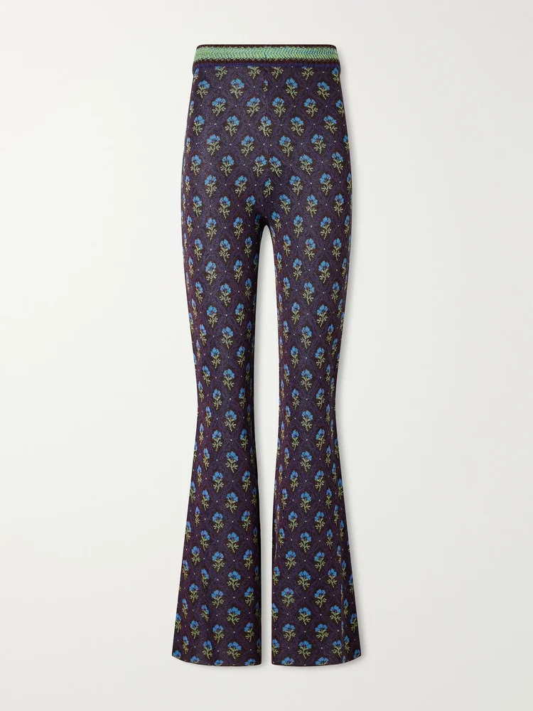 Floral knitted flared pants