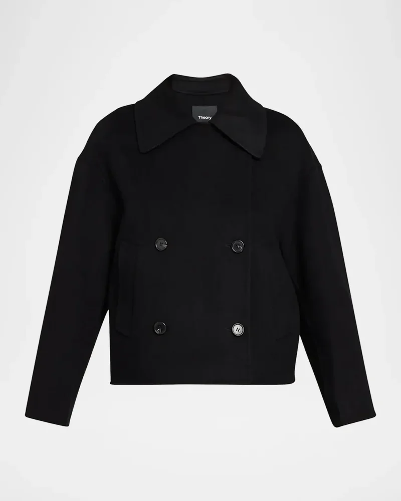 Double-Breasted Wool-Cashmere Short Pea Coat