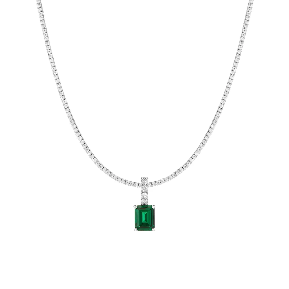 7ct Emerald Tennis Charm Necklace Set