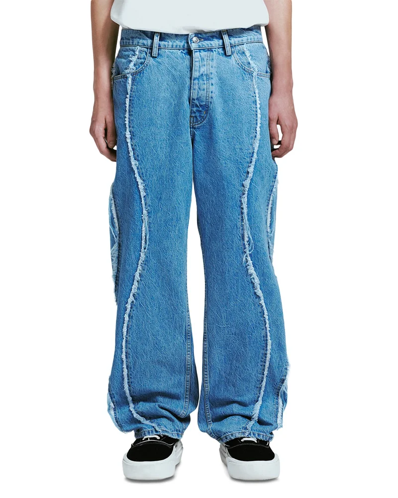 Stone Wash Ollie Baggy Jeans in Light Indigo Denim