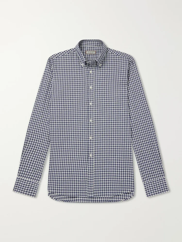 Button-Down Collar Checked Cotton-Flannel Shirt