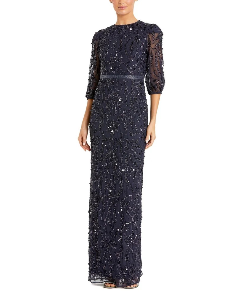 Sequined Elbow Sleeve Gown