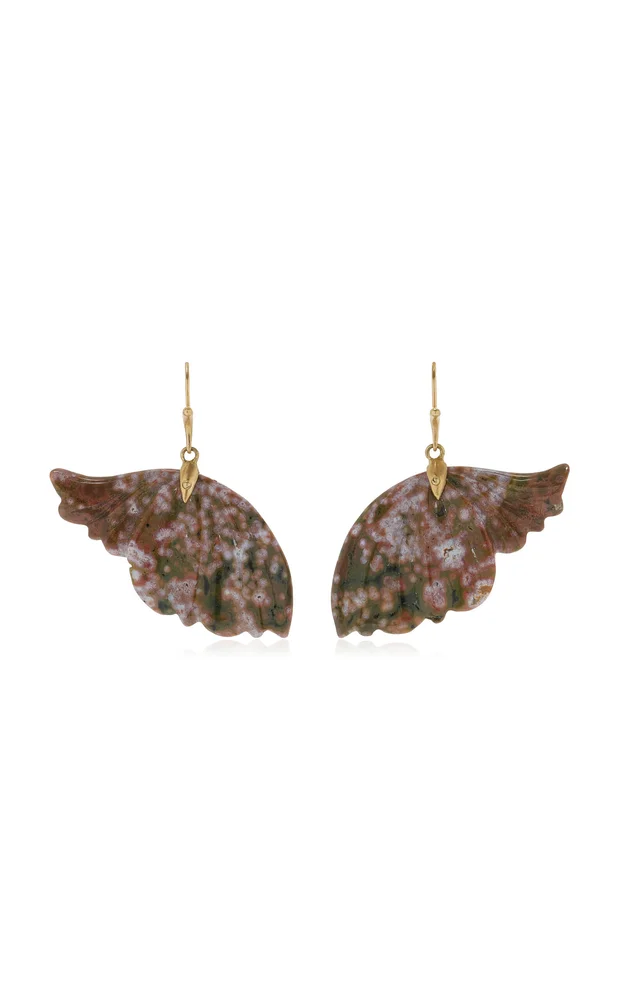 Enchanted Fairy Wing 18K Yellow Gold, Jasper Earrings