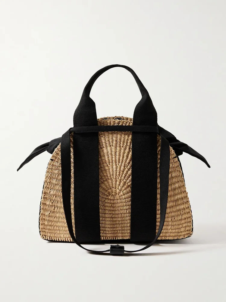 Mina mini canvas-trimmed woven straw tote