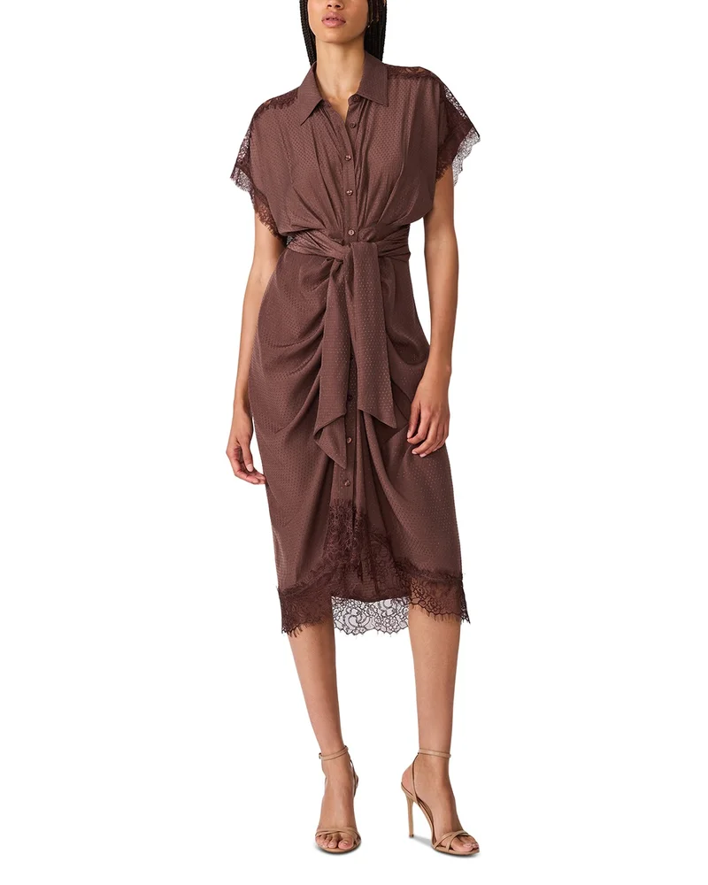 Crinkle side-tie dress with lace trim